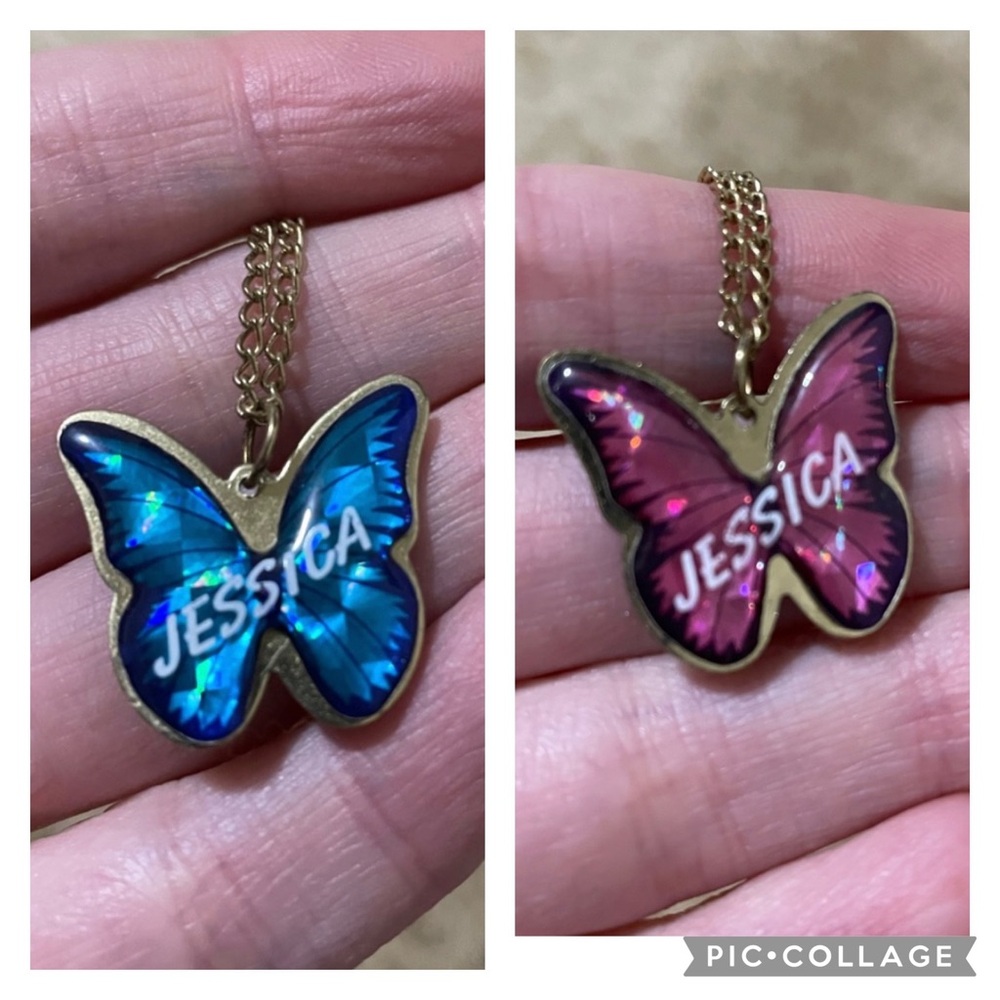 Pink and Blue Reversible “Jessica” Butterfly Necklace